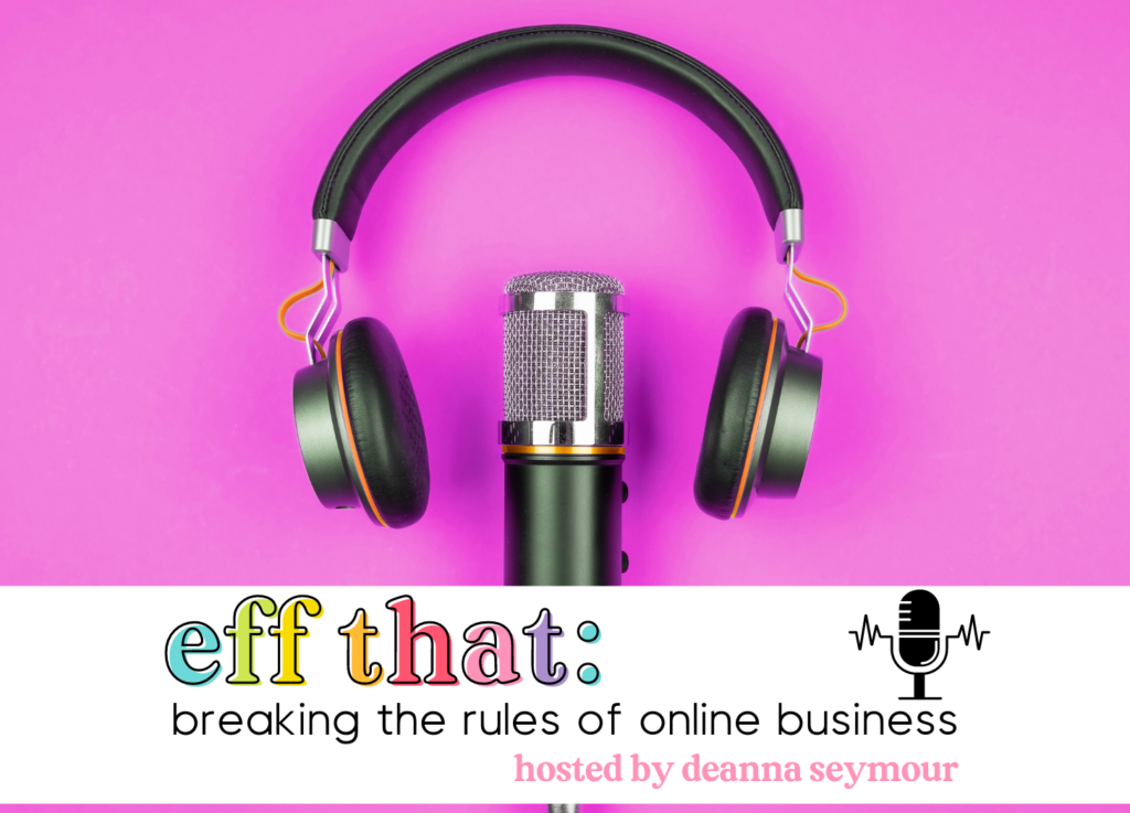 Image of headphones around a microphone against a pink background. In this episode of Eff That we talk about whether a private podcast series "just for funsies" is the right move for you. 