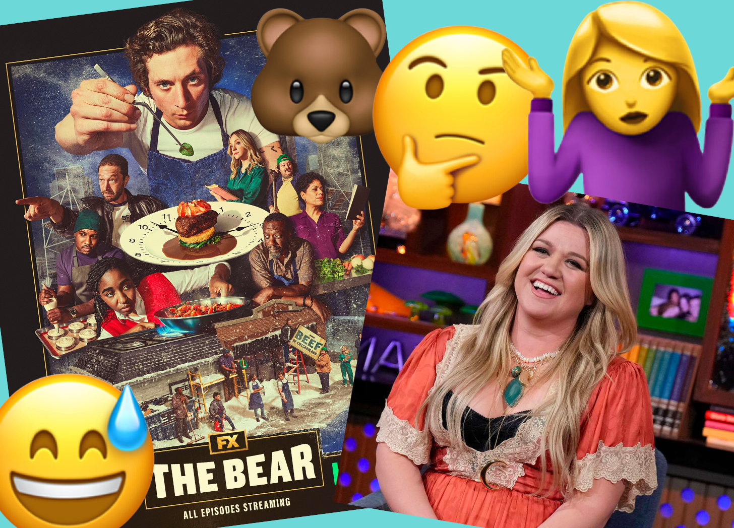 emojis, shrugging lady, kelly clarkson, the bear, a bear emoji, thinking emoji