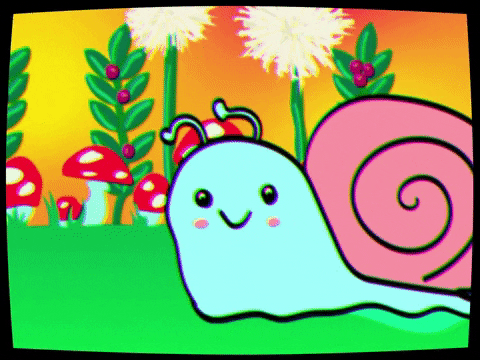 colorful snail, moving slow, blue snail, mushrooms, cartoon